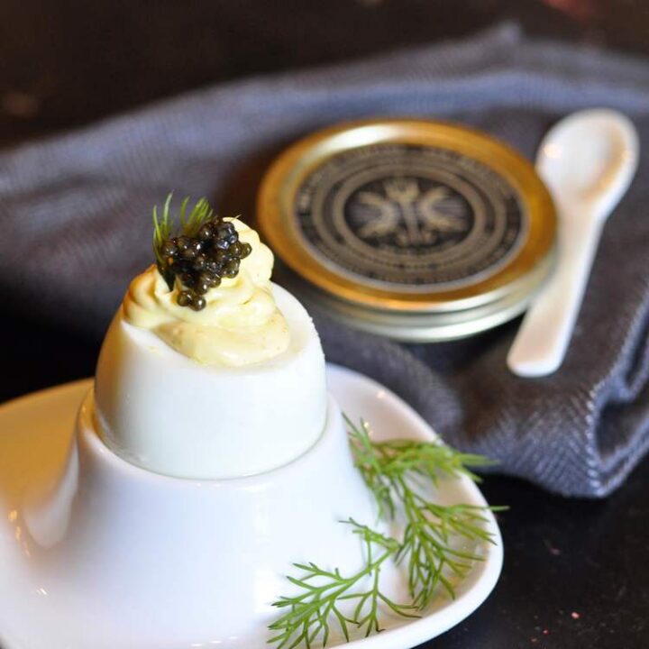 Truffle Deviled Eggs with Caviar Couple in the Kitchen
