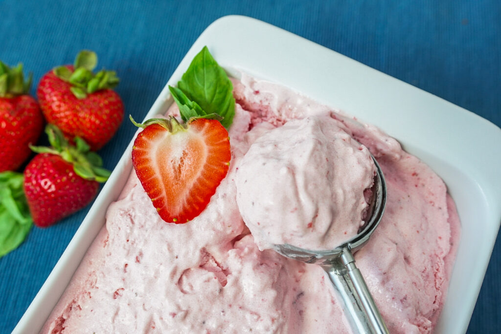 Easy Homemade Strawberry Keto Ice Cream Recipe Couple in the Kitchen