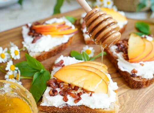 Ricotta Toast with Pancetta and Peaches