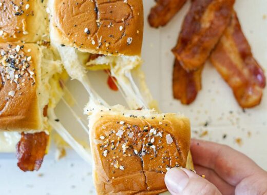 Breakfast sliders with bacon, egg and cheese