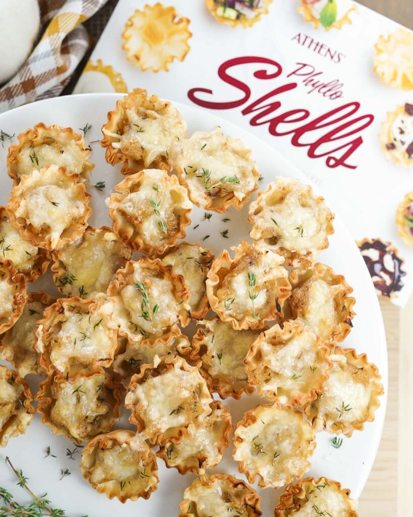 French onion tarts on a platter
