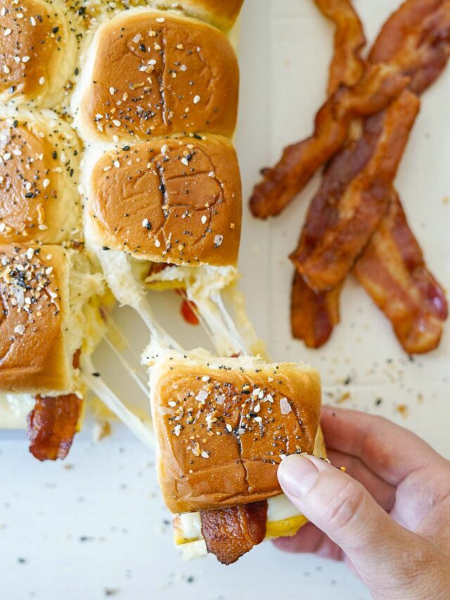 Bacon, Egg and Cheese Breakfast Sliders Couple in the Kitchen
