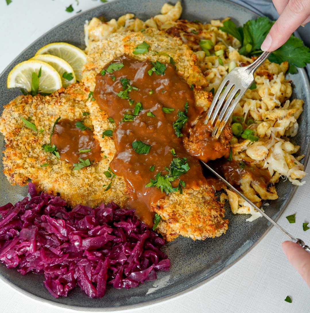 Crisp and Juicy Air Fryer Schnitzel Couple in the Kitchen