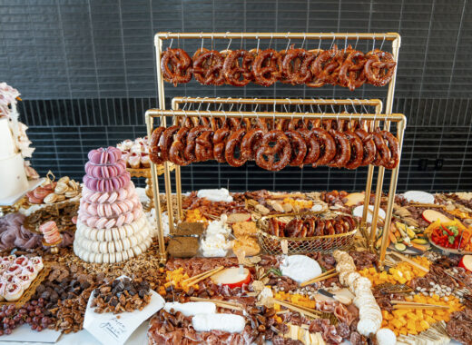 Grazing table with pretzel display