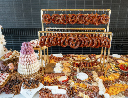 Grazing table with pretzel display
