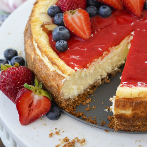 Sugar free cheesecake with a slice missing