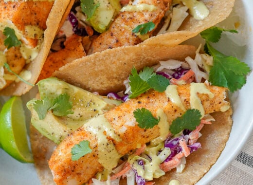 Air Fryer Tilapia Fish Tacos on a plate