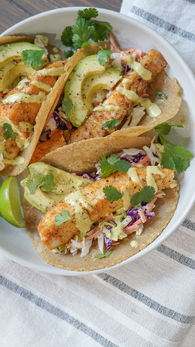 Air Fryer Tilapia Fish Tacos on a plate