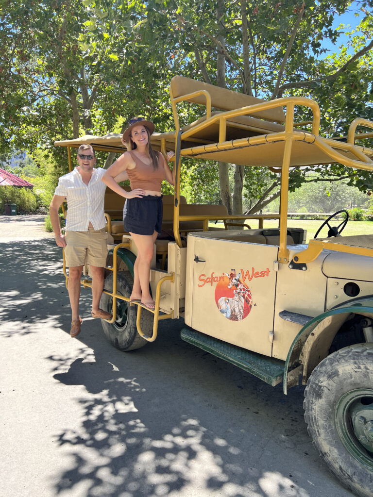 Couple on Safari West jeep