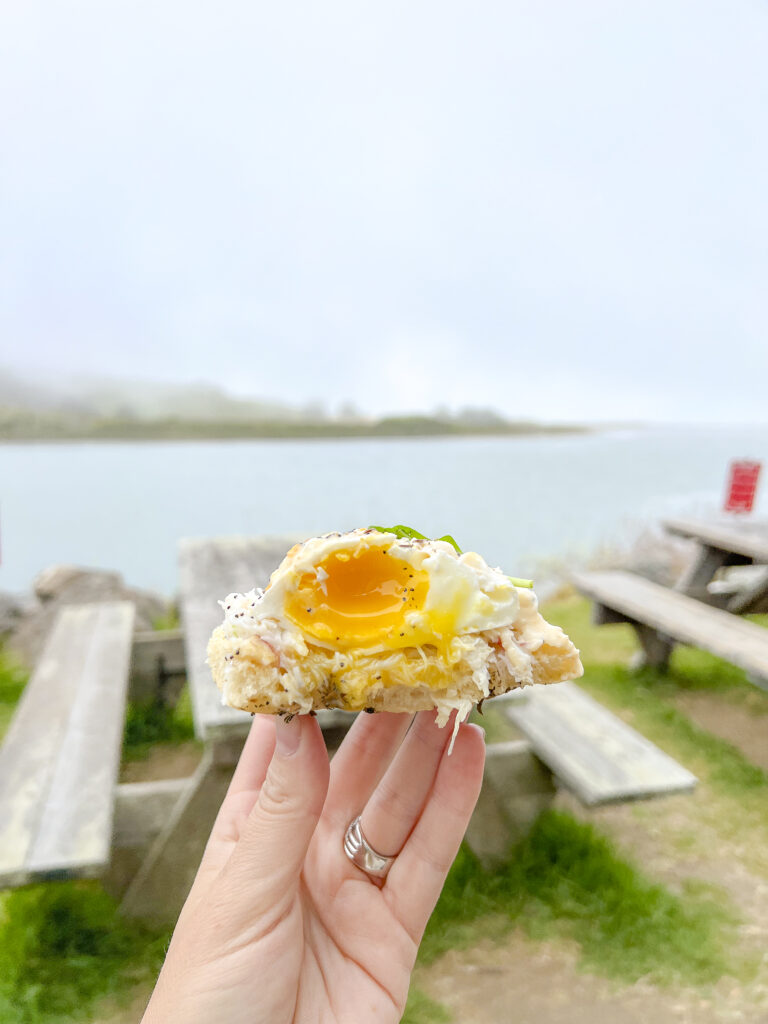 Seafood toast on sonoma coast