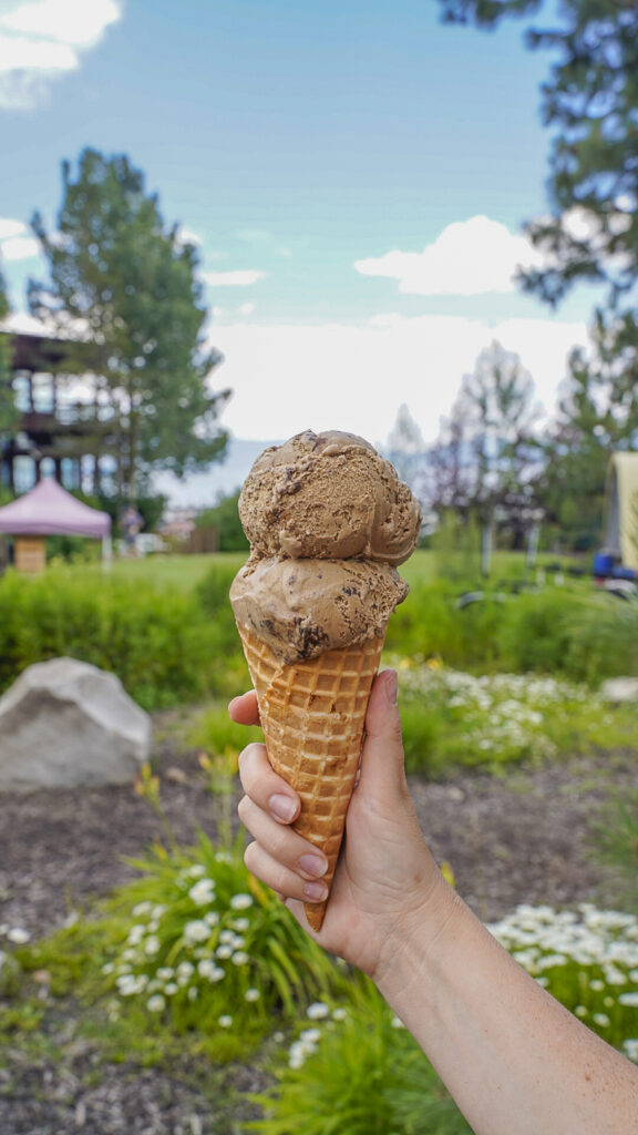 Lake Tahoe Ice Cream Cone near the water.