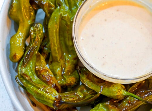 Air Fryer Shishito Peppers with Dipping Sauce.
