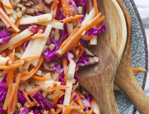 apple cabbage slaw in a bowl.