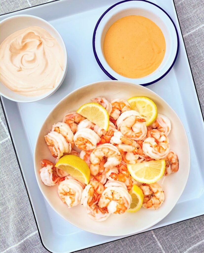 Shrimp with dips.