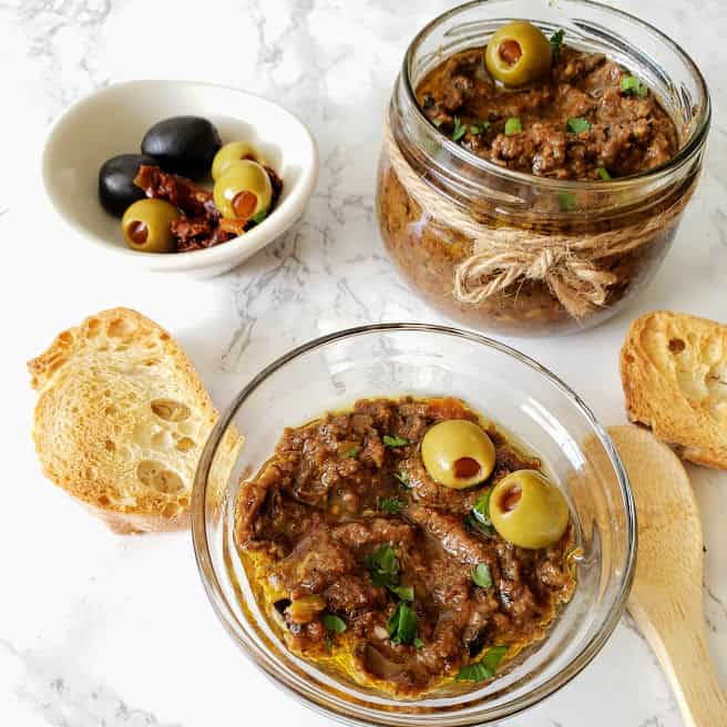 Jars of olive tapenade.