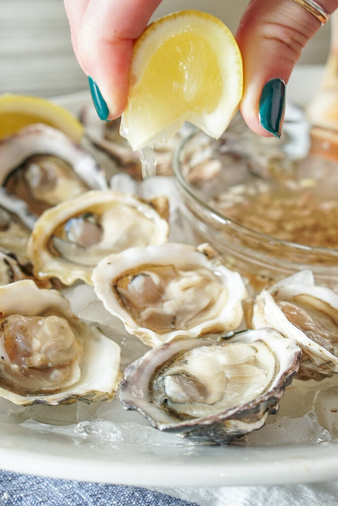 Shucked oysters.