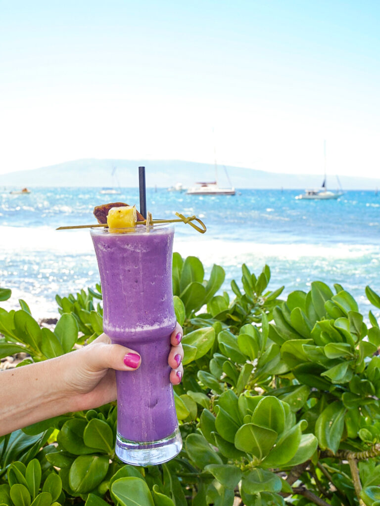 Ube tiki cocktail in Maui Hawaii.
