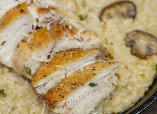 Sous vide chicken thigh risotto.
