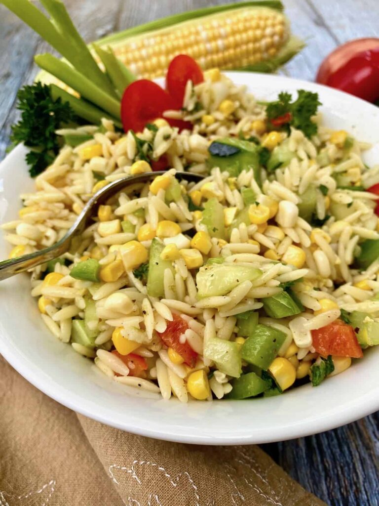 Sweet corn pasta salad.