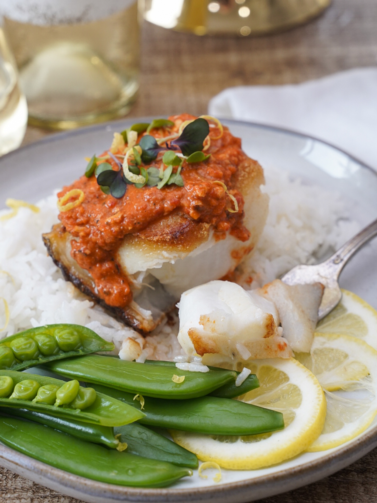 Cast Iron Pan-Seared Shrimp with Romesco Sauce