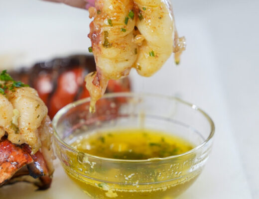 Grilled Lobster tail in garlic herb butter.