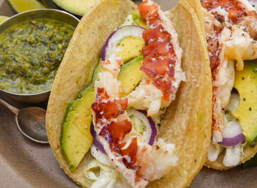 Lobster taco with citrus slaw.