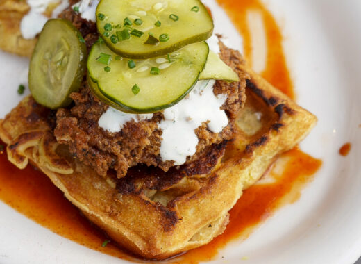 Chicken and waffles from a top restaurant in Frisco, Texas.