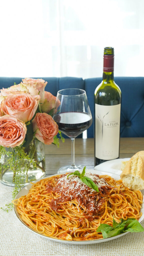 Red Wine with Pasta and Red Sauce.