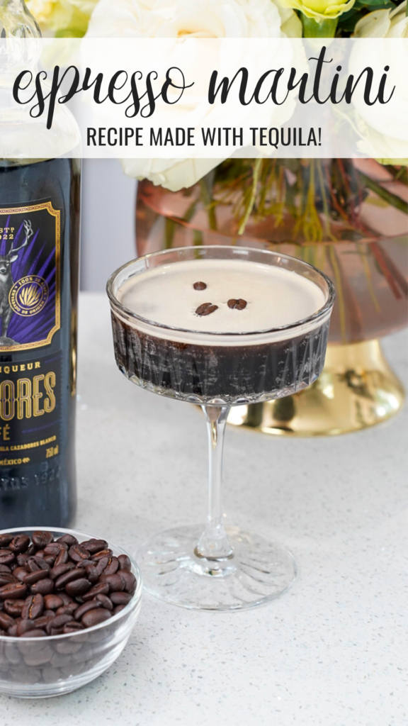 Tequila Espresso Martini Recipe with a bowl of coffee beans.