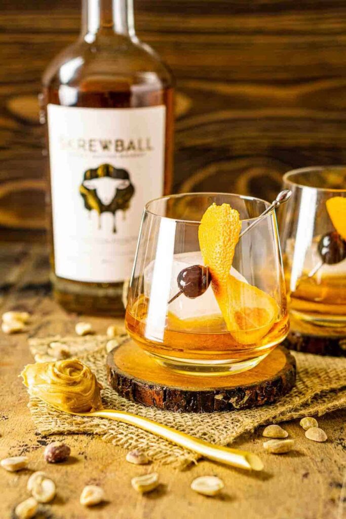 Skrewball old fashioned whiskey drink.