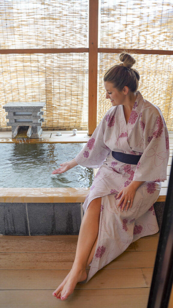 woman at a bath in an japanese onsen.