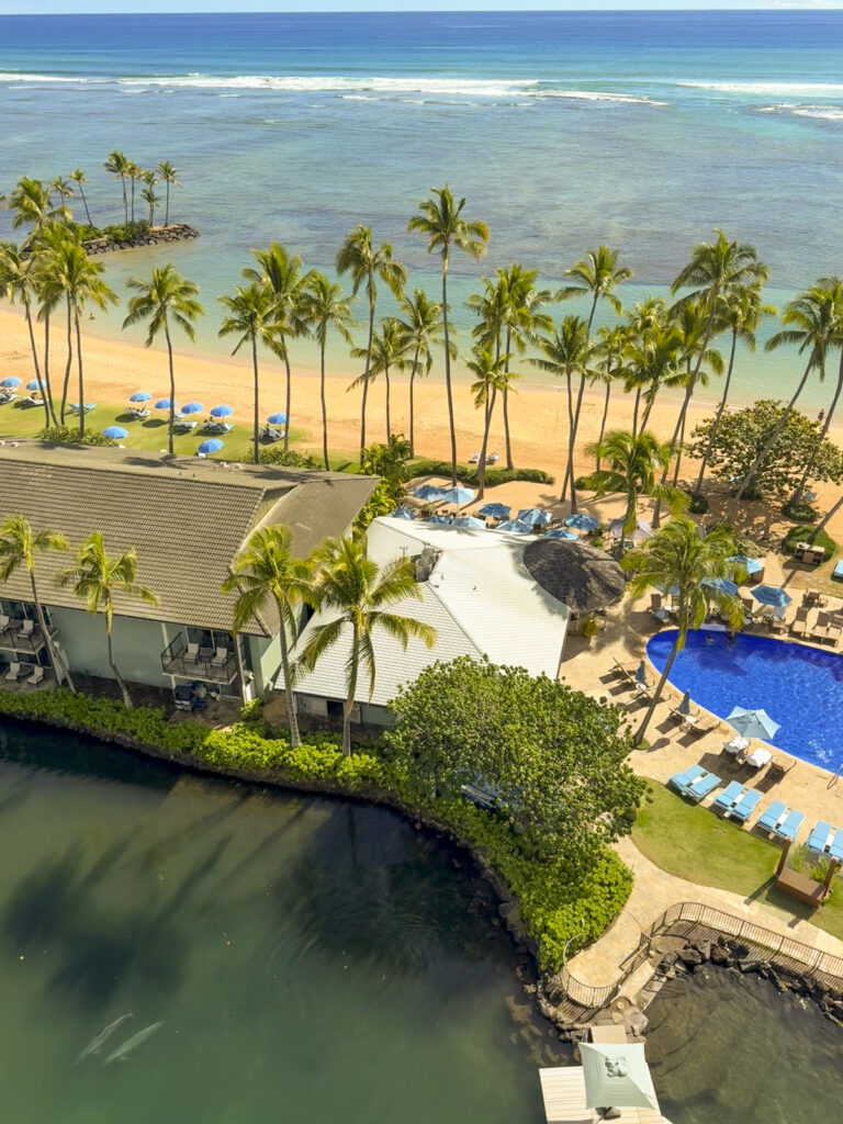 View of Dolphin Quest from above at the Kahala Resort in Oahu, Hawaii.