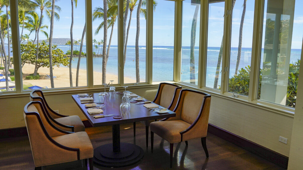 Table at the most romantic restaurant in Oahu, Hawaii.