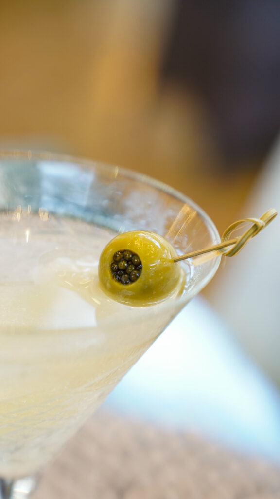 Romantic restaurant in Oahu, Hawaii with caviar-stuffed martini.