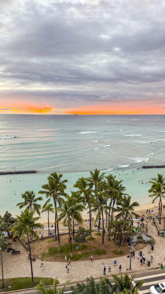 View from the oceanfront balcony of the 'Alohalani resort in Oahu, Hawaii.