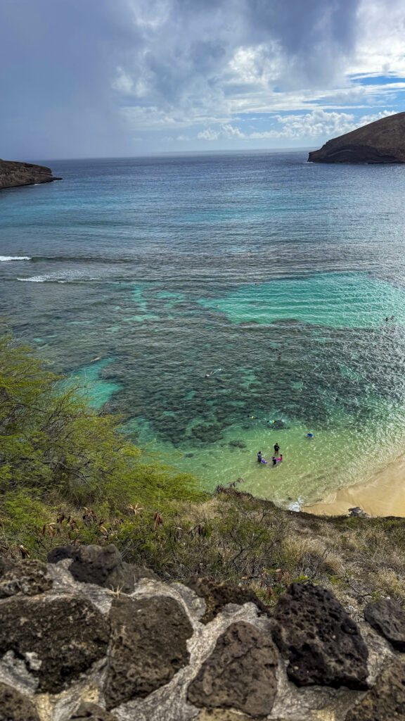 The beach and coral reef of Hanauma Bay in Oahu, Hawaii.