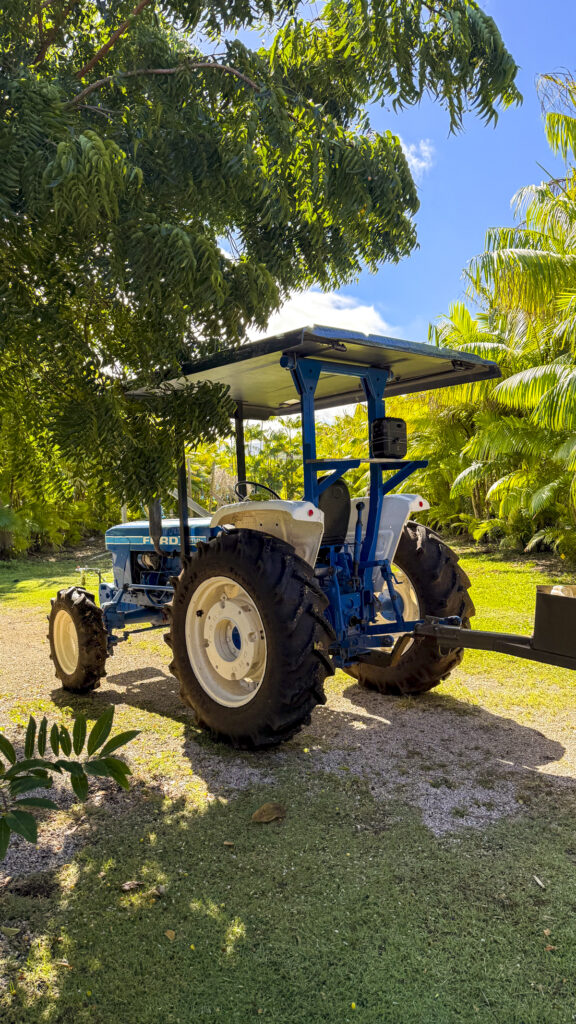 Tractor and a wagon on a farm tour in Oahu, Hawaii.