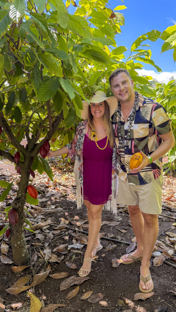 Couple on a farm tour, a romantic things to do in Oahu, Hawaii for couples.