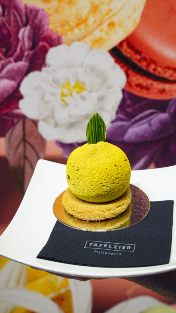 Gourmet dessert next to wallpaper in Nuremberg, Germany.