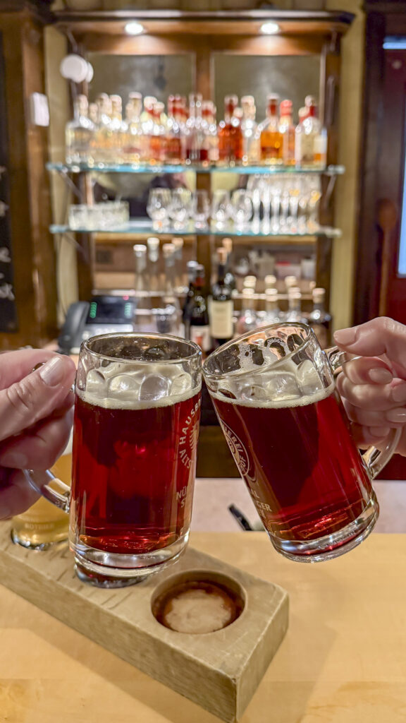 Beer glasses of red beer in Nuremberg, Germany.