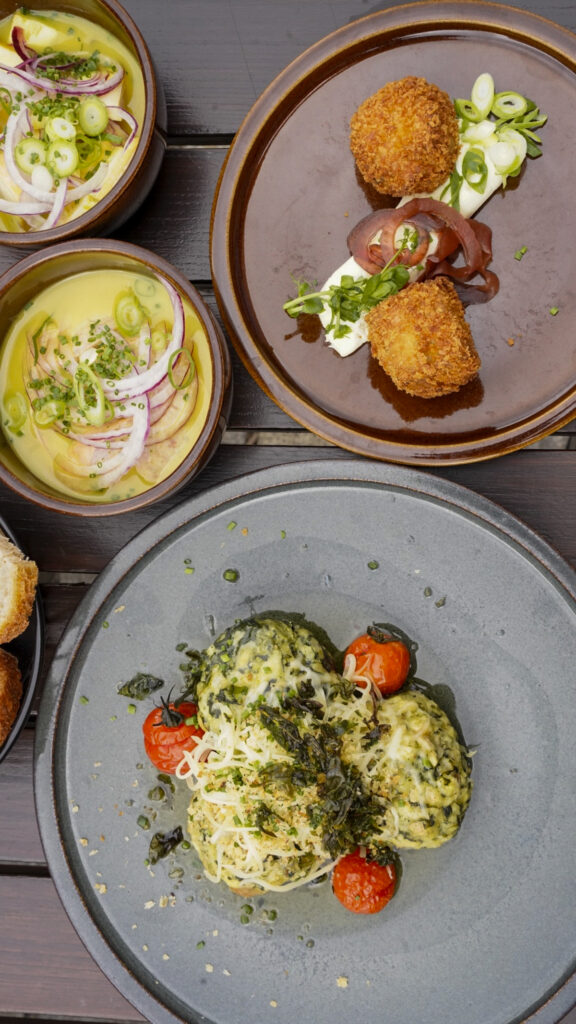 Small lunch plates on a table in Nuremberg, Germany.