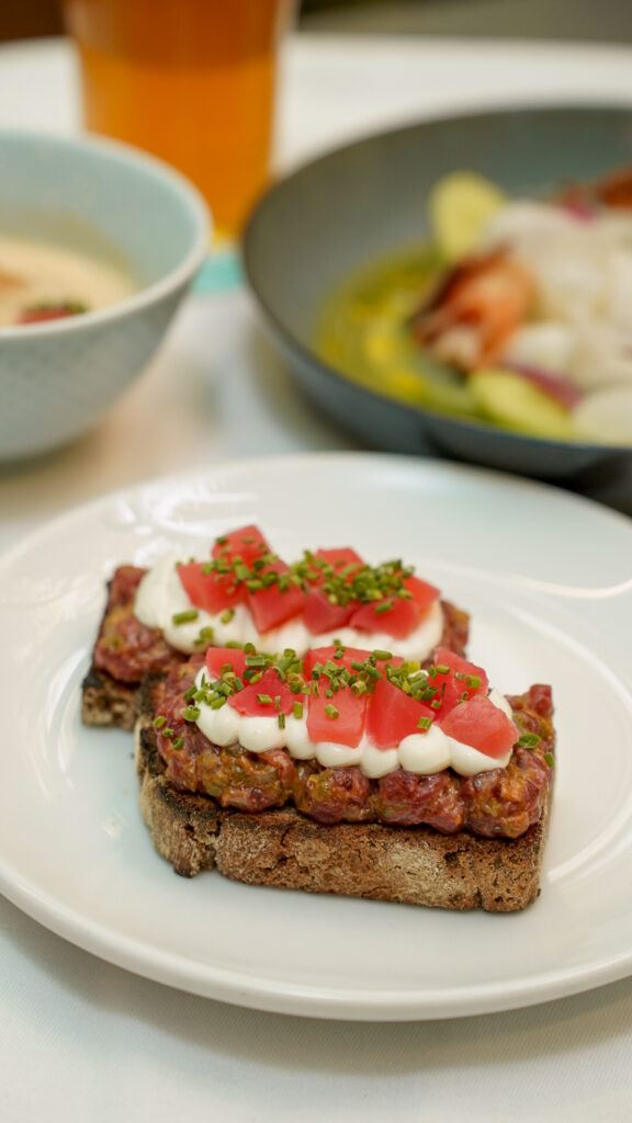 Beef tartare toast in Nuremberg, Germany.
