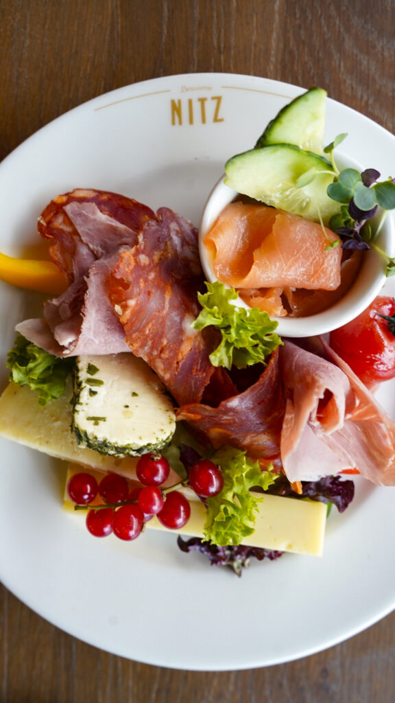Meat and cheese plate at Brassierie Nitz in Nuremberg, Germany.