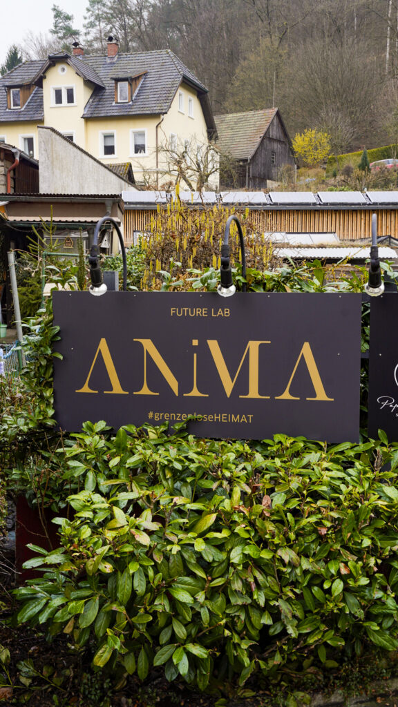 Sign for ANIMA at one of the best restaurants near Nuremberg, Germany.