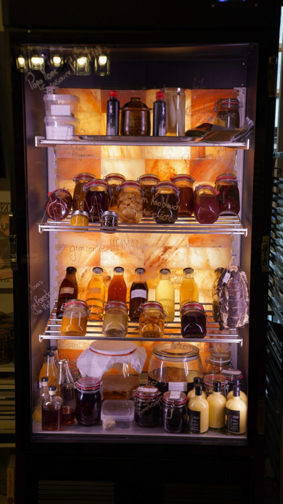 Ingredients on a shelf at one of the best restaurants near Nuremberg, Germany.