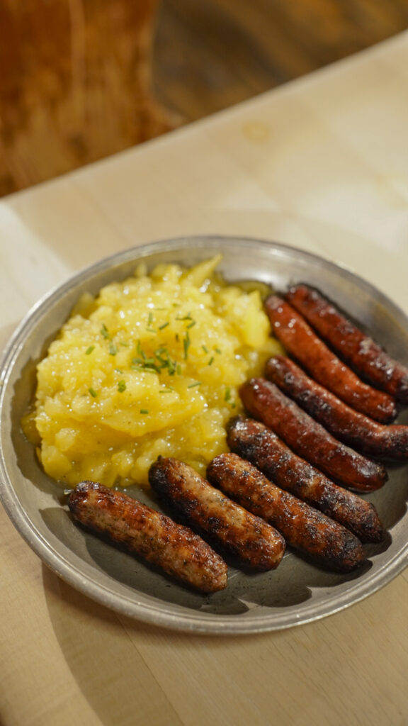Grilled Nuremberg sausages.