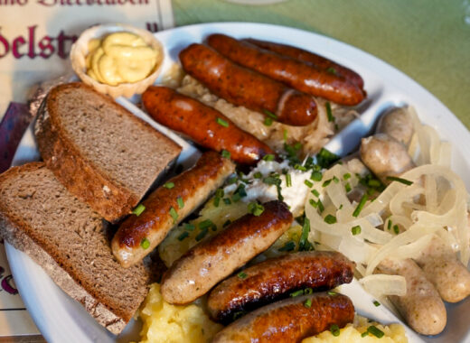 Grilled sausages from one of the best restaurants in Nuremberg, Germany.