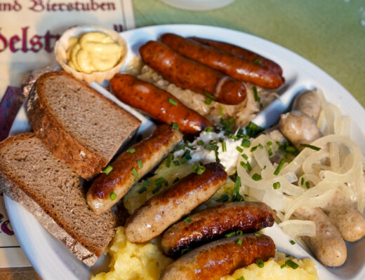 Grilled sausages from one of the best restaurants in Nuremberg, Germany.
