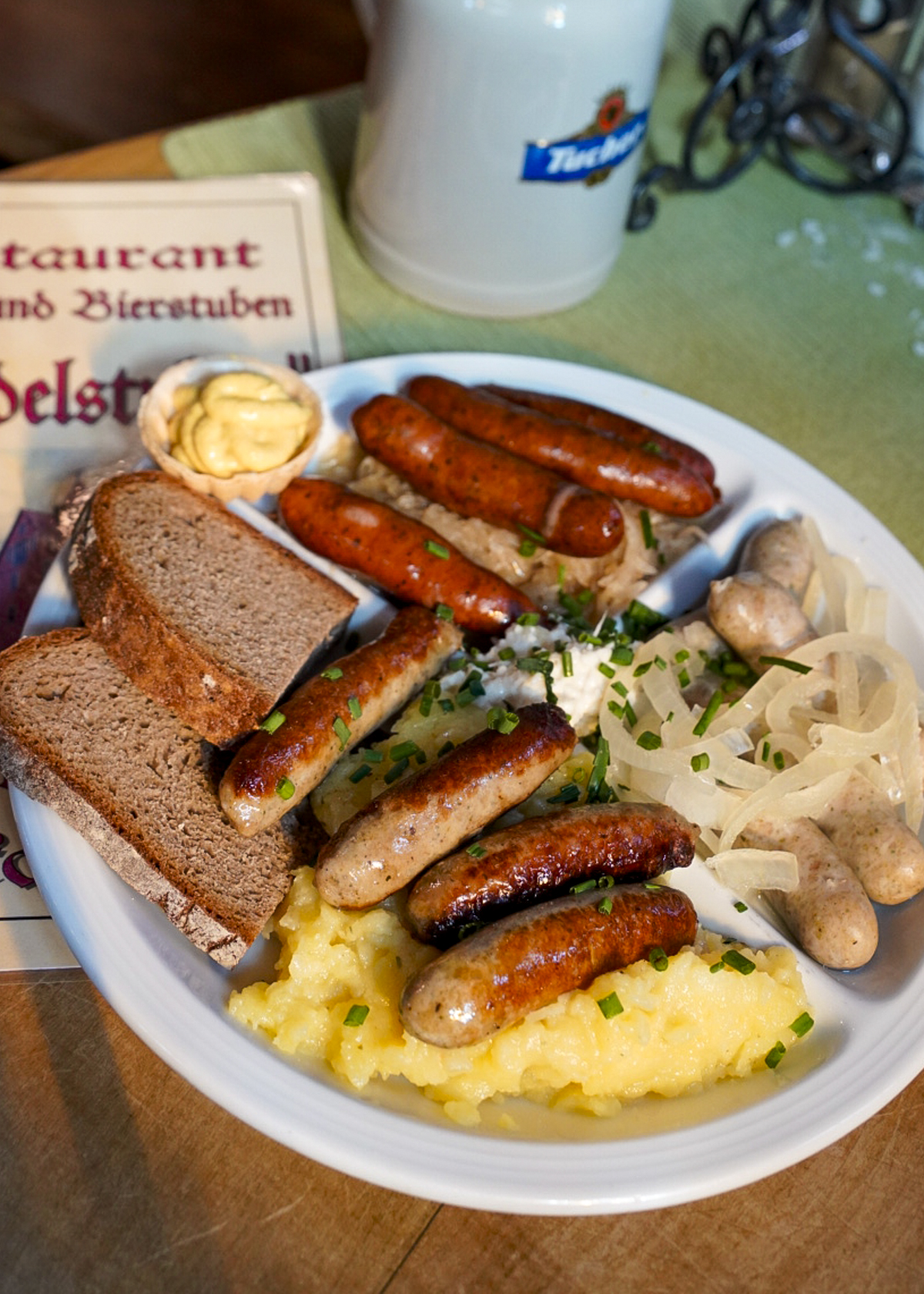 Grilled sausages from one of the best restaurants in Nuremberg, Germany.
