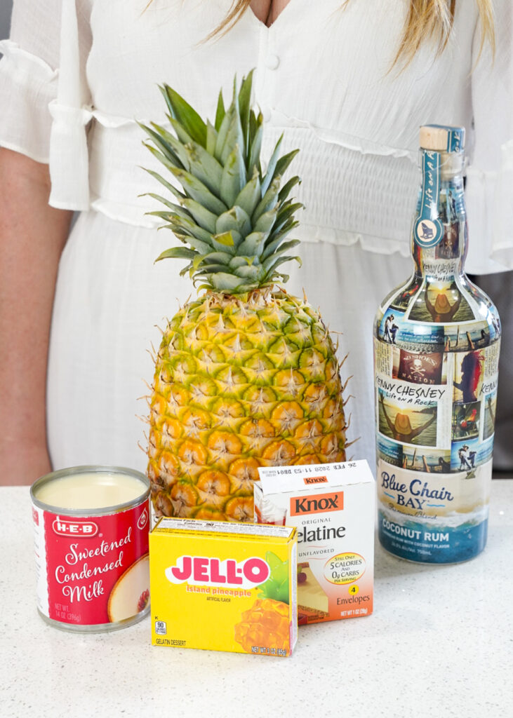 Ingredients for a Pina Colada Jello Shots Recipe.